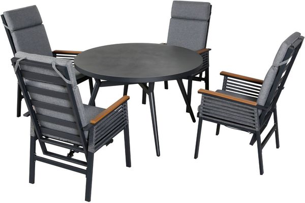 KONIFERA Garten-Essgruppe Edessa Komfort, (Set, 9-tlg, 4x Sessel, 4x Auflage, 1x Tisch), inkl. 4 Sessel, 4 Sitzkissen, 1 Tisch