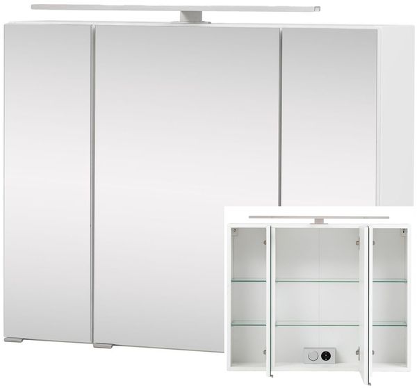 Spiegelschrank 3D TRONDHEIM-03 inkl. LED Beleuchtung, 80cm, Matt weiß, B/H/T: ca. 80/64/20cm