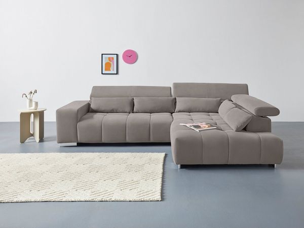 COTTA Ecksofa Orion L-Form, mit Ottomane, inklusive verstellbarer Kopfstützen und 5 Nierenkissen