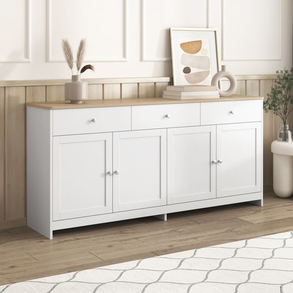 Sideboard mit drei Schubladen weiß-holzfarben 160×37×75 cm aus MDF
