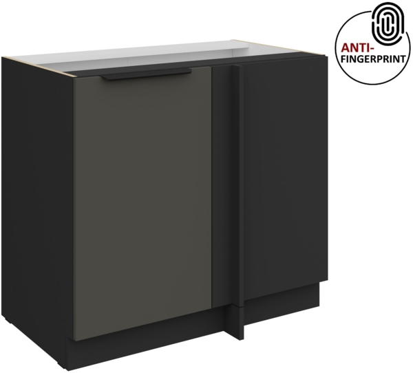 Küchen Eckunterschrank 105 cm Küche ARIA Graphite ultra matt + Schwarz matt, hochwertige Fronten mit Anti Fingerprint Beschichtung Küchenzeile Küchenblock