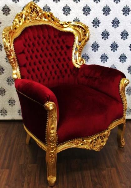 Barock Sessel King Bordeaux/Gold - Möbel Antik Stil