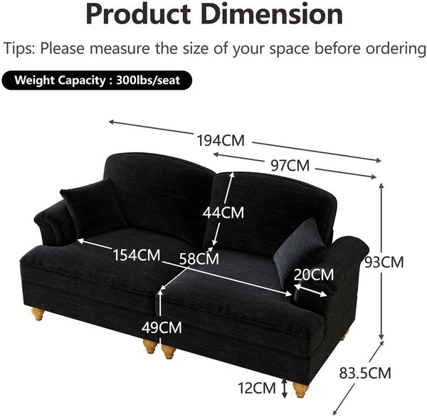 Sofa mit abnehmbarem Volant, Chenille, 194 x 83,5 x 93 cm Schwarz Bild 10