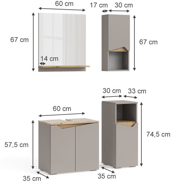 Badmöbel-Set Marelle Greige 4 Teile Vicco Bild 3