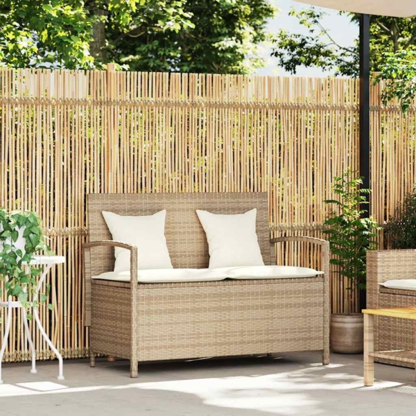 vidaXL Gartenbank mit Stauraum und Kissen Beige Poly Rattan 4104215