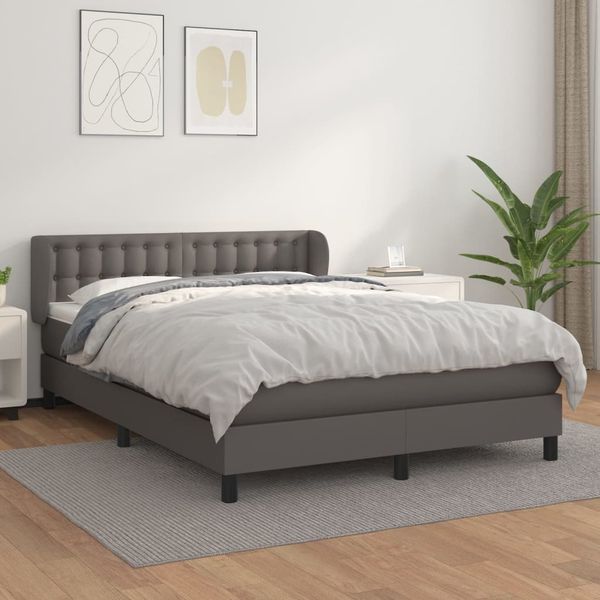 vidaXL Boxspringbett mit Matratze Grau 140x200 cm Kunstleder 3127317