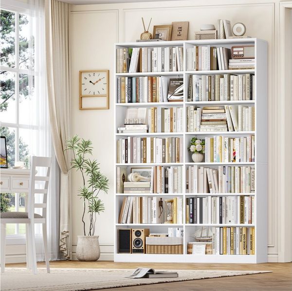Homfa Bücherregal 212,5 cm hoch Standregal Bücherschrank Regal, mit 14 Fächern Raumteiler Aufbewahrungsregal 120x30x212,5 cm weiß