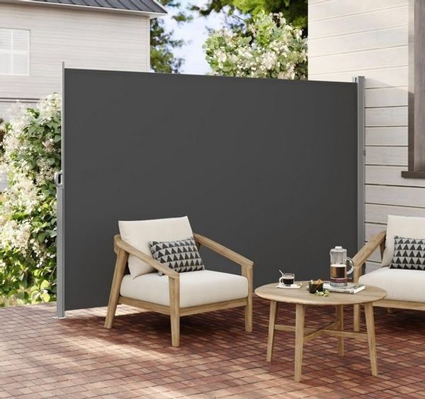 SONGMICS Seitenmarkise mit Stahl-Kasten, rostbeständig, ausziehbar, Anthrazit, 160x350 cm