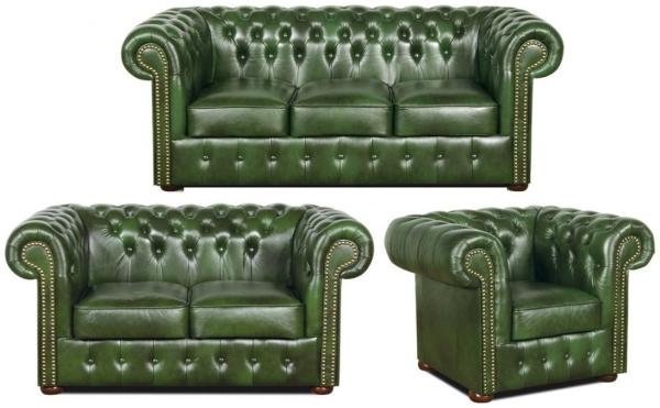 Casa Padrino Chesterfield Wohnzimmer 3er Set Grün