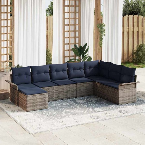 vidaXL Gartensofa-set mit Kissen 8 pcs Grau Poly-Rattan 3345485