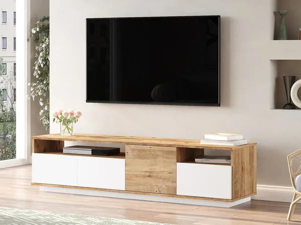 Vente-unique - CEDONA TV unit Holz, Platte BeigeWeiß - B 44,5 cm x H 44,6 cm x L 180 cm