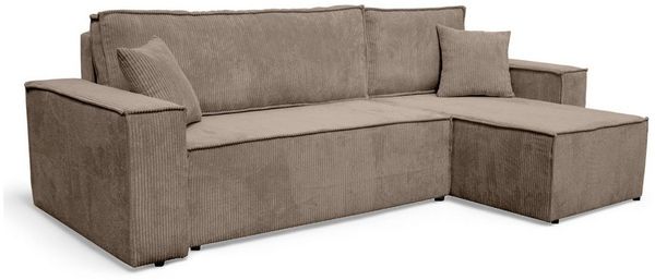 Ecksofa COMO Cord mit Bettfunktion & Ottomane rechts/links universell Beige