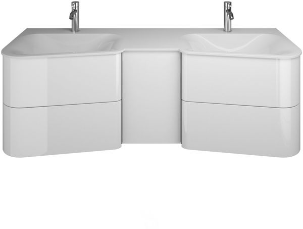 Burgbad BADU Waschbecken mit Unterschrank 152 cm breit, Weiß, Doppelwaschbecken Gussmarmor Weiß, Türanschlag rechts