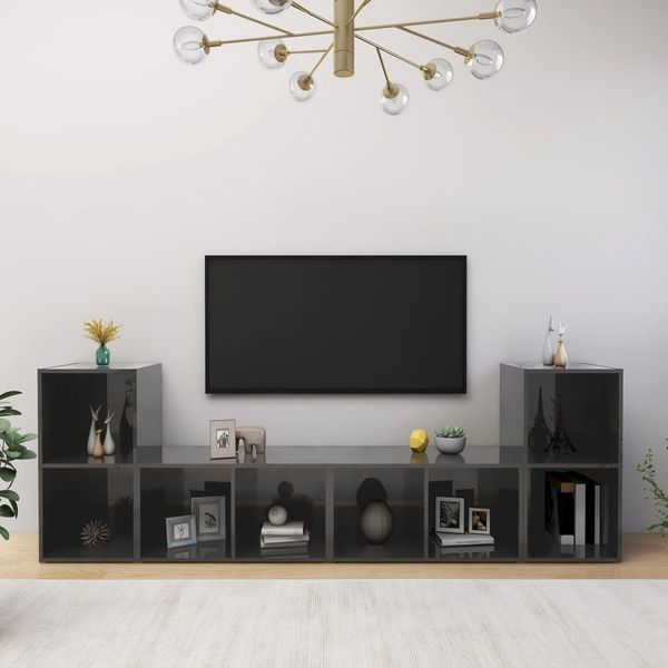 vidaXL TV-Schränke 4 Stk. Hochglanz-Grau 72x35x36,5 cm Holzwerkstoff 3079978