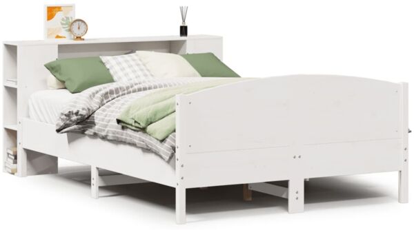 vidaXL Massivholzbett mit Regal ohne Matratze Weiß 135x190 cm Kiefer 3323075