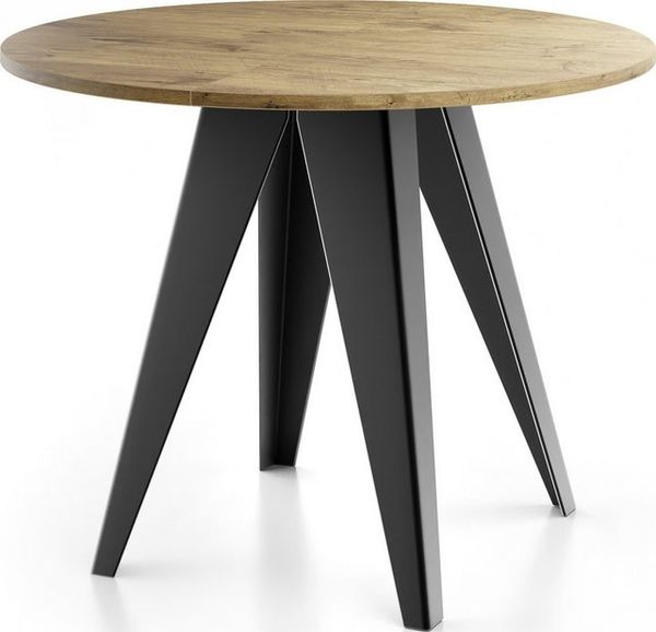 WFL GROUP Esstisch Glory ausziehbar rund industrial mit schwarzen Metallgestell (MADE IN EU, erhältlich in zwei Größen – 90/100 cm, ausziehbar auf 130/140 cm), platzsparender Tisch für kleine Küche, Esszimmer oder Wohnzimmer Bild 4