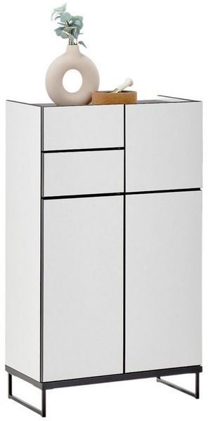 moebel-dich-auf Highboard VEGAS (Badezimmerschrank, Midischrank), Weiß matt, Absetzung: Schwarz, Breite 60 cm