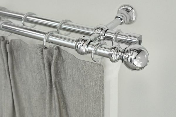 GARESA Gardinenstange ANDREA, Ø 20 mm, 2-läufig, Wunschmaßlänge, verschraubt, Metall, Vorhanggarnitur, verlängerbar, Endknopf Kugel lang, mit Ringen