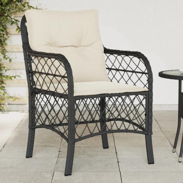 vidaXL Gartenstühle mit Kissen 2 Stk. Schwarz Poly Rattan 365152