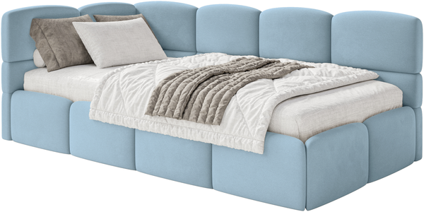 Selsey 'Cloudy' Jugendbett 120 cm, Bettkasten, Velours wasserabweisend, Kopfteil links, Hellblau