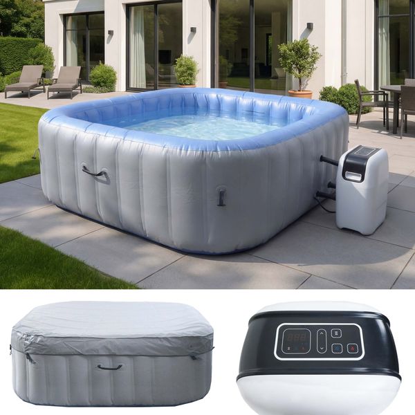 Whirlpool HWC-N97, 6 Personen, In-/Outdoor heizbar aufblasbar Pumpe PVC laminiert, eckig 198cm grau-blau