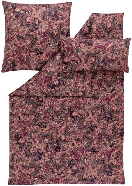 Estella Mako-Satin Bettwäsche 155x220 Tiberio bordeaux lachs Paisley 7572-955