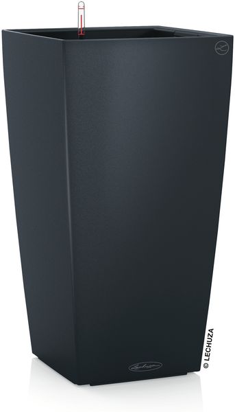 LECHUZA-Pflanzgefäß CUBICO Color 30 Schiefergrau | Pflanzgefäß mit Bewässerungssystem, Wasserstandsanzeiger und Pflanzeinsatz | matte Oberfläche | 29,5 x 29,5 x 56,5 cm | 13138