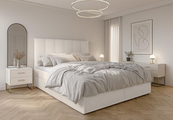 AX LIVING Boxbett Merea beiges Boxspringbett Bettkasten 140x200 cm