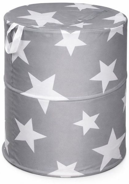 LB H&F Lilienburg Wäschesack Wäschesack Wäschetonne Pop Up faltbar Stoff Stofftonne (weiß Sterne stehend Wäschekorb Wäschebeutel Wäschesammler modern Stern sortieren Sortiere Shabby Vintage Design)