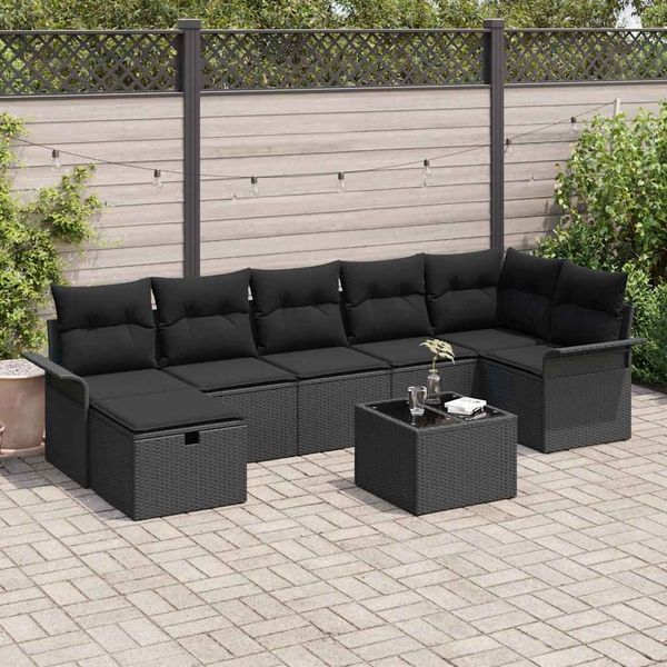 vidaXL Gartensofa-set mit Kissen 8 pcs Schwarz Poly-Rattan 3358912