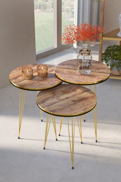 Couchtisch und 3 Satztische Set 50 x 90 cm Metall Braun 89322007 [en. casa]