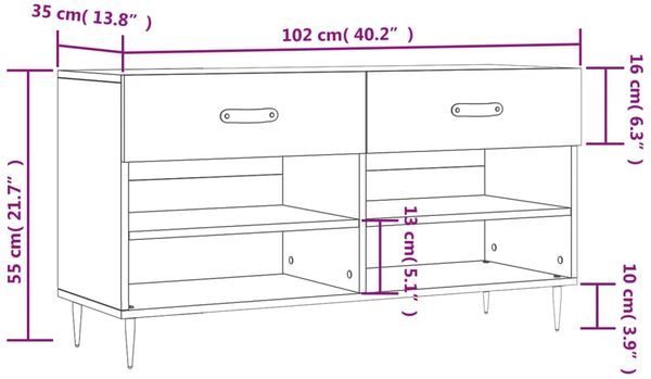 vidaXL Schuhbank Sonoma-Eiche 102x35x55 cm Holzwerkstoff 829719 Bild 12