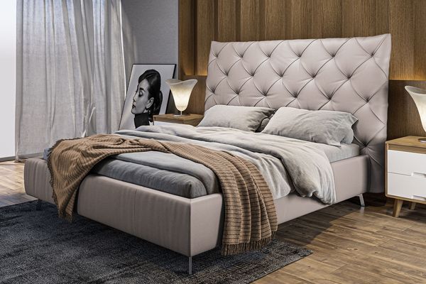 KAWOLA Bett ANNY Polsterbett Leder hellgrau 160x200cm