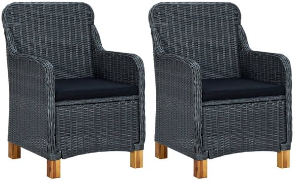 vidaXL Gartenstühle mit Kissen 2 Stk. Poly Rattan Dunkelgrau 313315