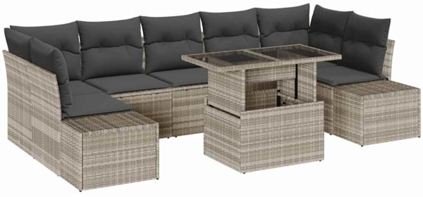 vidaXL Sofa Set mit Kissen 8 pcs Hellgrau Poly-Rattan 3349138