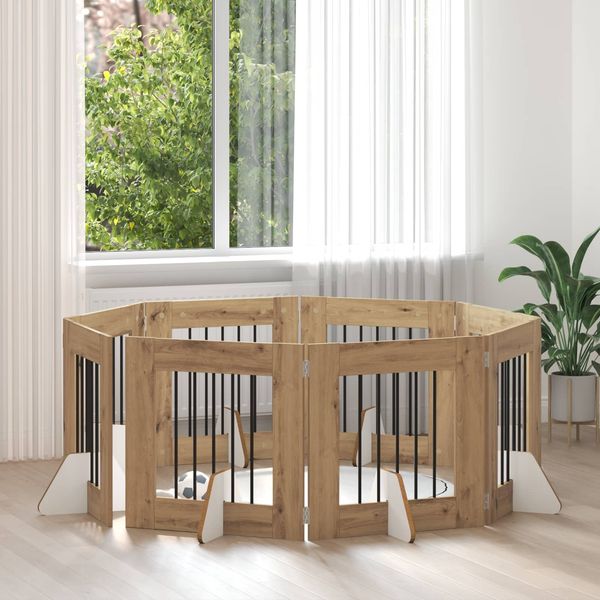 vidaXL Klappbares Hundetor mit Ständern 8 pcs Artisan-Eiche 60 cm 892168