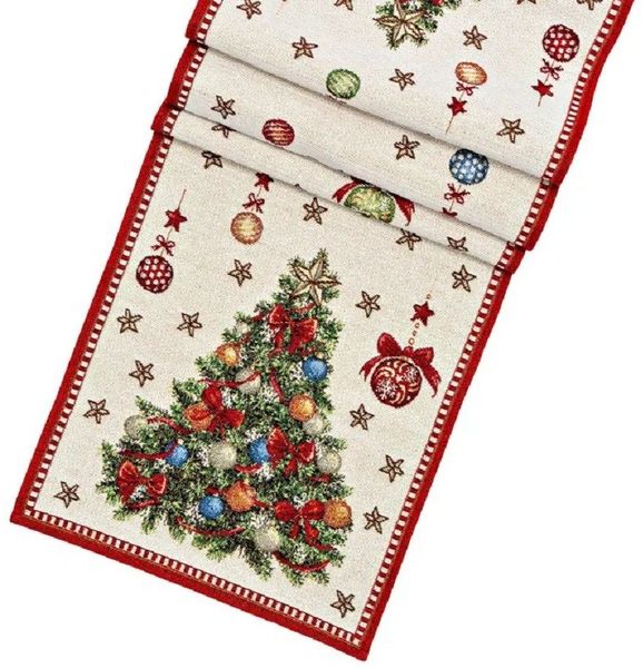 Interdesign24 Tischläufer Weihnachtlich mit Tannenbaum Dekor Beige/Rot
