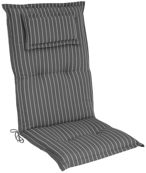elGiga Hochlehner-Auflage Classic Grau Weiß gestreift 120 x 50 x 8 cm