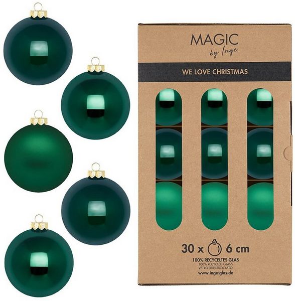 MAGIC by Inge Weihnachtsbaumkugel, Weihnachtskugeln Glas 6cm 30 Stück - Fir Green