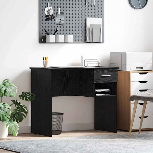 Schreibtisch, Bürotisch, Computertisch Schwarz Eichen-Optik 90 x 49 x 75 cm Holzwerkstoff