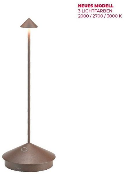 Zafferano, Pina Lamp, Kabellose wiederaufladbare Tischleuchte mit Touch Control, Geeignet für Wohnzimmer und Außenbereich, Dimmer, 2200-3000 K, Höhe 29 cm, Farbe Corten