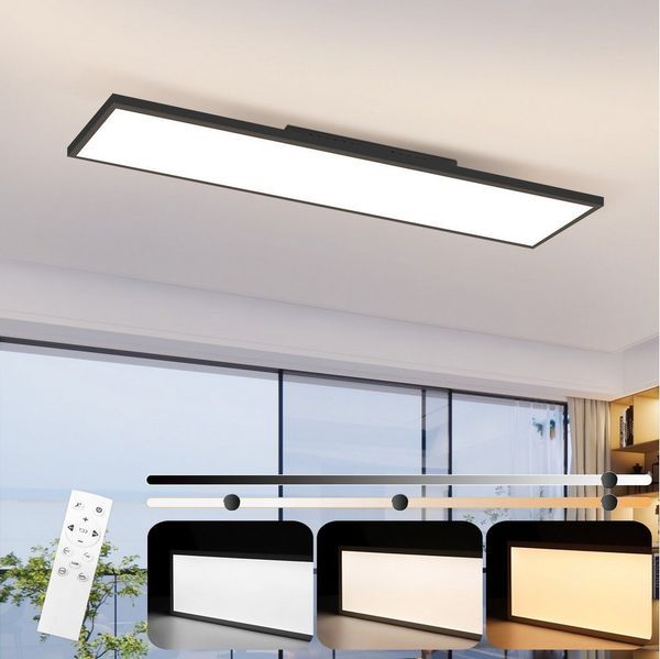 Nettlife LED Panel Deckenleuchte 100/120x30CM Schwarz/Weiß Dimmbar 40W mit Fernbedienung, Dimmbar, LED fest integriert, warmweiß/neutralweiß/kaltweiß Deckenlampe für Wohnzimmer Büro Flur