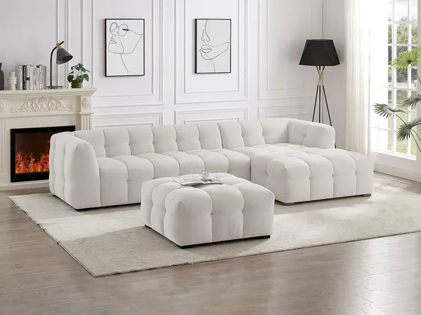 Vente-unique - DILOME Sofa Stoff Beige - B 168 cm x H 68 cm x L 314 cm