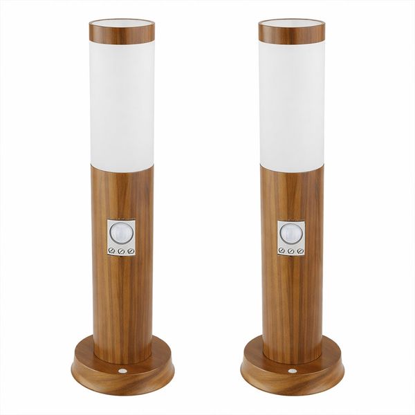2x Sockelleuchte, Holz Optik, Bewegungsmelder, H 45 cm