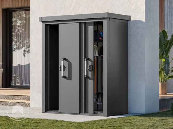 GFP Primeyard Geräteschrank Metall 150x78x161 cm Gartenschrank Schiebetür anthrazit inkl. Fußboden