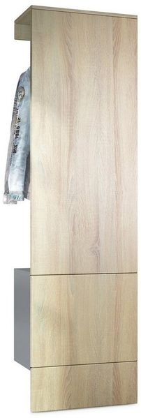 Garderobe Carlton Set 5, Wandgarderobe aus Flur-Paneel mit Kleiderstange & Wandschrank, Anthrazit matt/Eiche sägerau (52 x 193 x 35 cm)