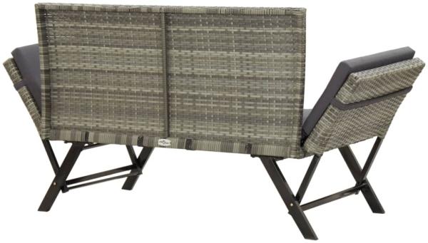 vidaXL Gartenbank mit Kissen, Polyrattan / Stahl grau, (130-176) x 70 x 80 cm Bild 5