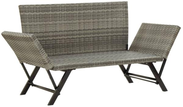 vidaXL Gartenbank mit Kissen, Polyrattan / Stahl grau, (130-176) x 70 x 80 cm Bild 4