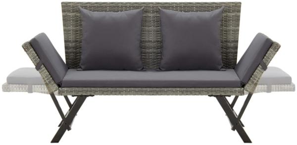 vidaXL Gartenbank mit Kissen, Polyrattan / Stahl grau, (130-176) x 70 x 80 cm Bild 3