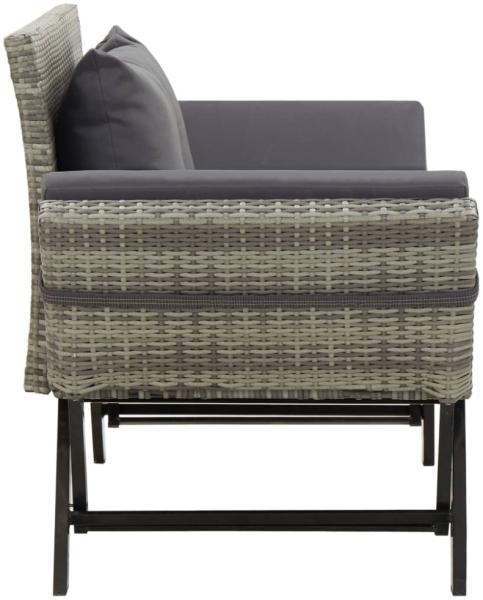vidaXL Gartenbank mit Kissen, Polyrattan / Stahl grau, (130-176) x 70 x 80 cm Bild 6